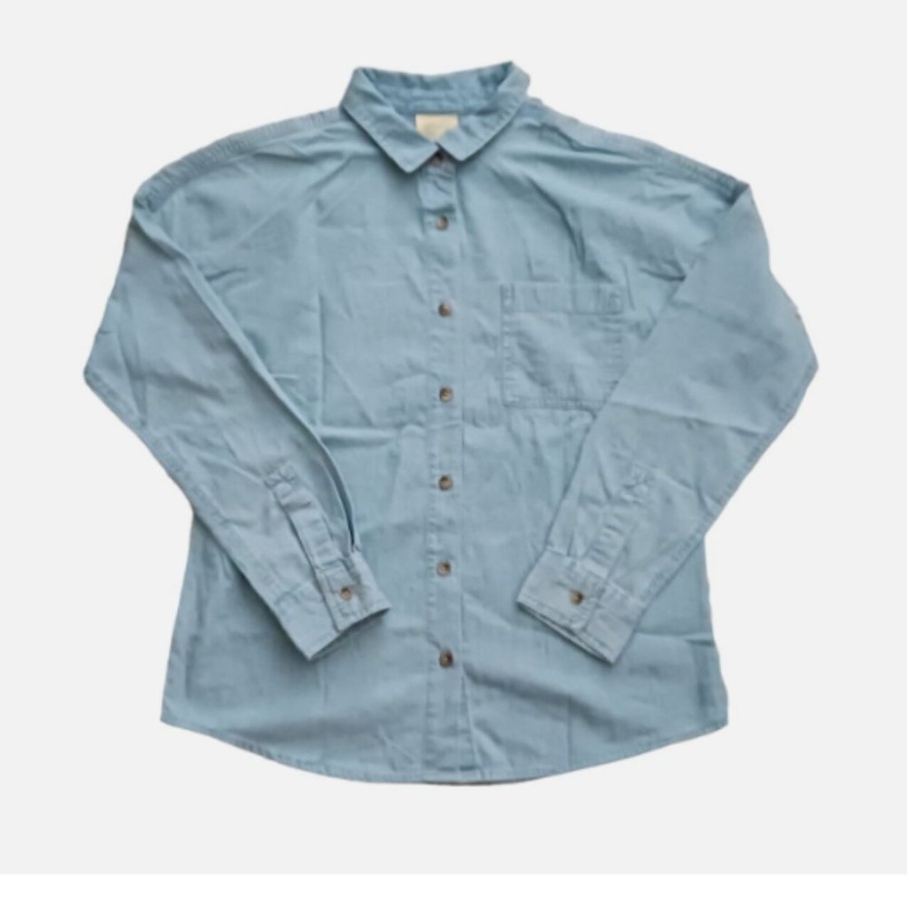 Thereabouts girl's Denim Shirt Size XL / 16 Youth  Long Sleeve blue Cotton